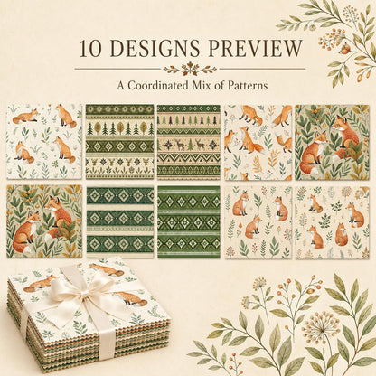 10pcs Charm Pack Set Floral Fox Pattern Vintage Style Handmade DIY with Rich Color and Texture Elements 100% Polyester Patchwork in 10 Design Styles Suitable for Patchwork DIY Craft Projects DIY Wallet Making Gift Giving Bag Making Mother's Day Gift