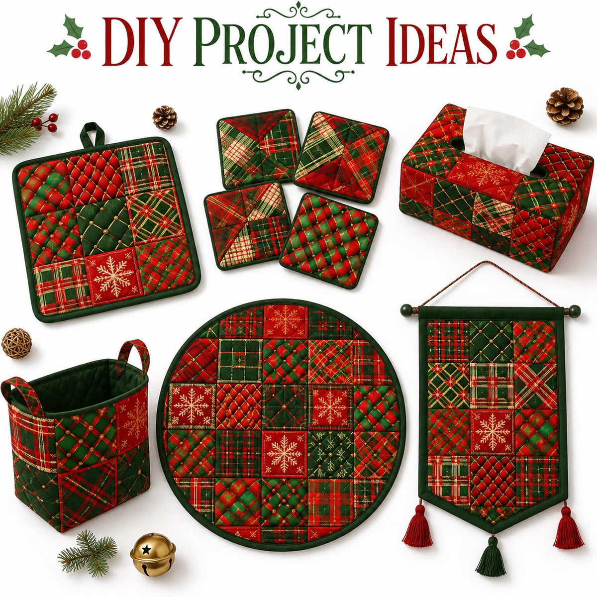 10Pc/Set Christmas Series Plaid Rhombus Fat Quarter Fabric, Pre-Cut Square Fabric Assort, Fabric Set, Craft Fabric, Handmade DIY Patchwork Fabric,Home Quilting Sewing Fabric, Packaging Fabric, Scrapbooking Craft Hobbyist