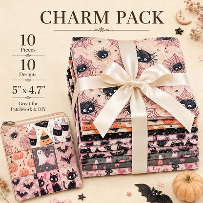 10pcs Charm Pack Set  Bat Ghost Cat Pumpkin Halloween Vintage Style Pattern Handmade DIY with Rich Color and Texture Elements 100% Polyester Patchwork in 10 Design Styles Suitable for Patchwork DIY Craft Projects DIY Wallet Making Gift Giving Bag Making