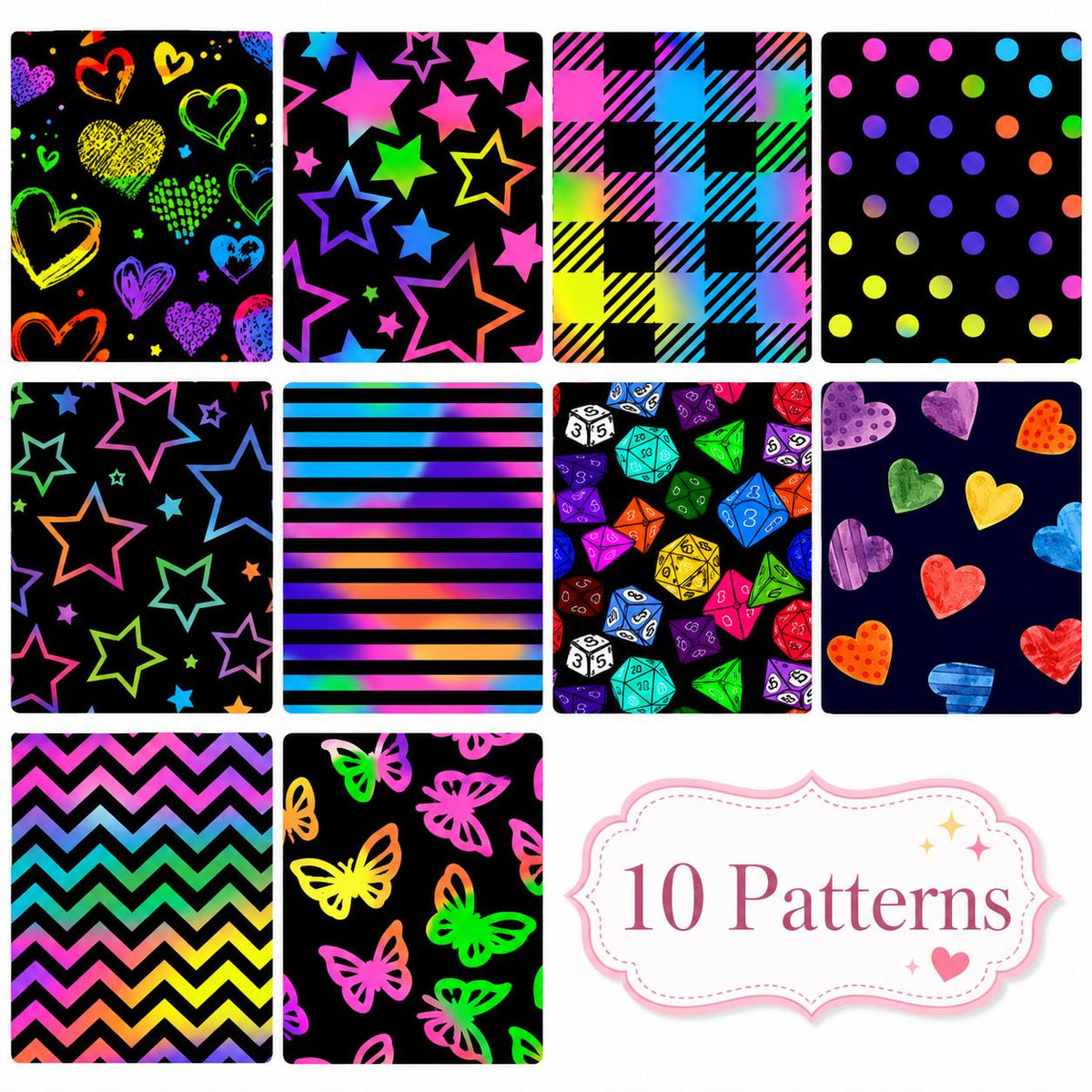 10Pc/Set, Making 10 Images 1pc Each, Each Size: 6.3*50cm Dark Series Dots Butterfly Iridescent Series Sliced Fabric Set Style Combination, Polyester Jelly Roll Fabric Strips, Pre-Cut Quilting Squares, For Quilting DIY, Handicrafts And Sewing, Blankets, Ru