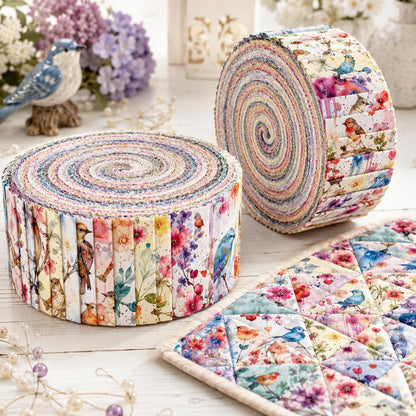 10Pc/Set, Making 10 Images 1pc Each, Each Size: 6.3*50cm Spring Bird Series Sliced Fabric Set Style Combination, Polyester Jelly Roll Fabric Strips, Pre-Cut Quilting Squares, For Quilting DIY, Handicrafts And Sewing, Blankets, Rugs, Interior Decoration