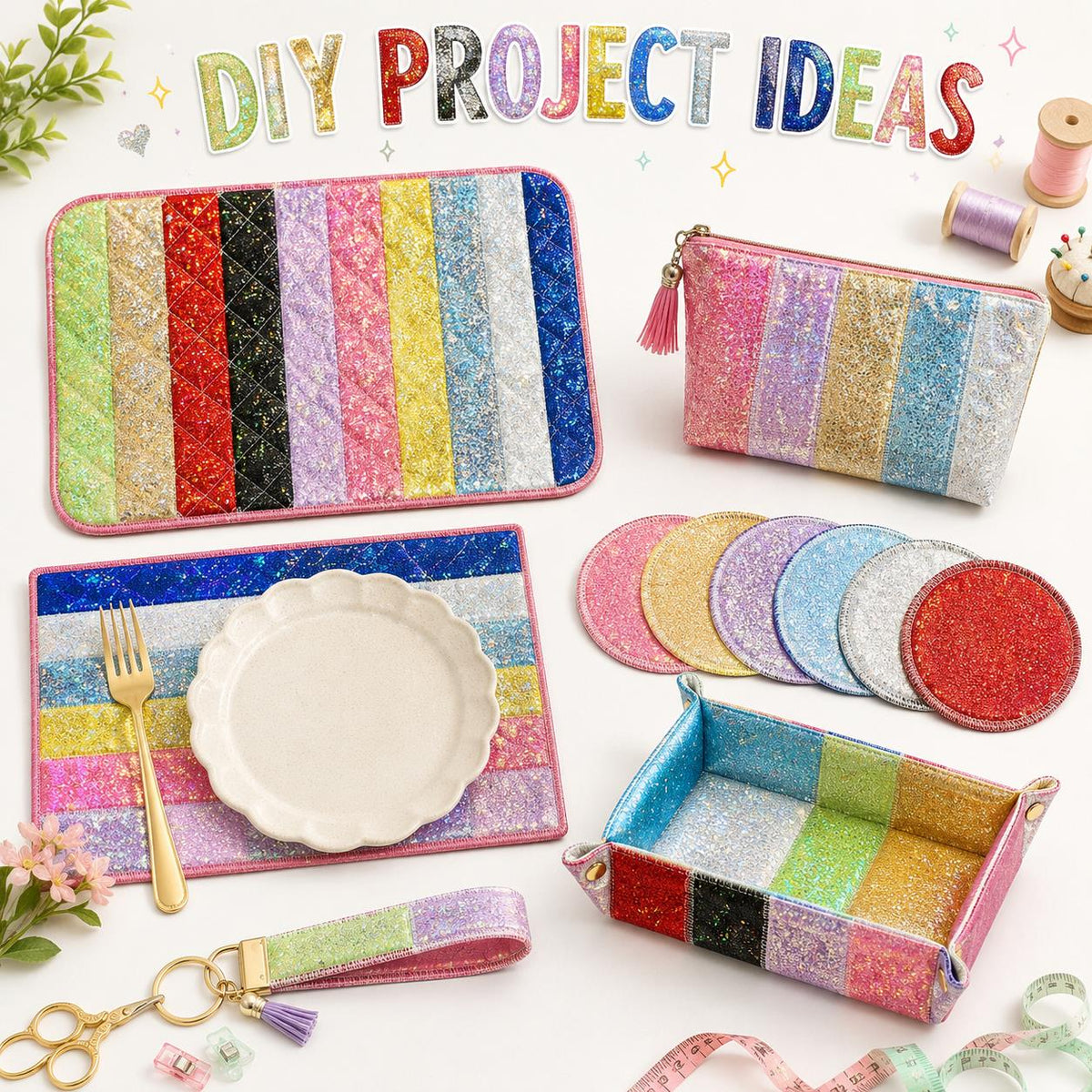 10pcs/Set, Making 10 Images 1pc Each, Each Size: 2.48*19.69inch Plain Muti-color Laser Pattern Sliced Fabric Set Style Combination, Polyester Jelly Roll Fabric Strips, Pre-Cut Quilting Squares, for Quilting DIY, Handicrafts And Sewing, Blankets, Rugs