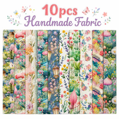 10pcs Vintage Floral Mushroom Spring Pattern Jelly Roll Fabric Strips 2.5X19.7inch Pre-cut 100% Polyester for Patchwork Quilts, Table Runners, Placemats, Tote Bags, Storage Pouches, Makeup Bags, Coasters, Quilt Blocks & Binding