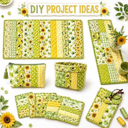 10pcs Vintage Avocado Floral Jelly Roll Fabric Strips 2.5X19.7inch Pre-Cut 100% Polyester For Patchwork Quilts, Table Runners, Placemats, Tote Bags, Storage Pouches, Makeup Bags, Coasters, Quilt Blocks & Binding Birthday Gift For Mom