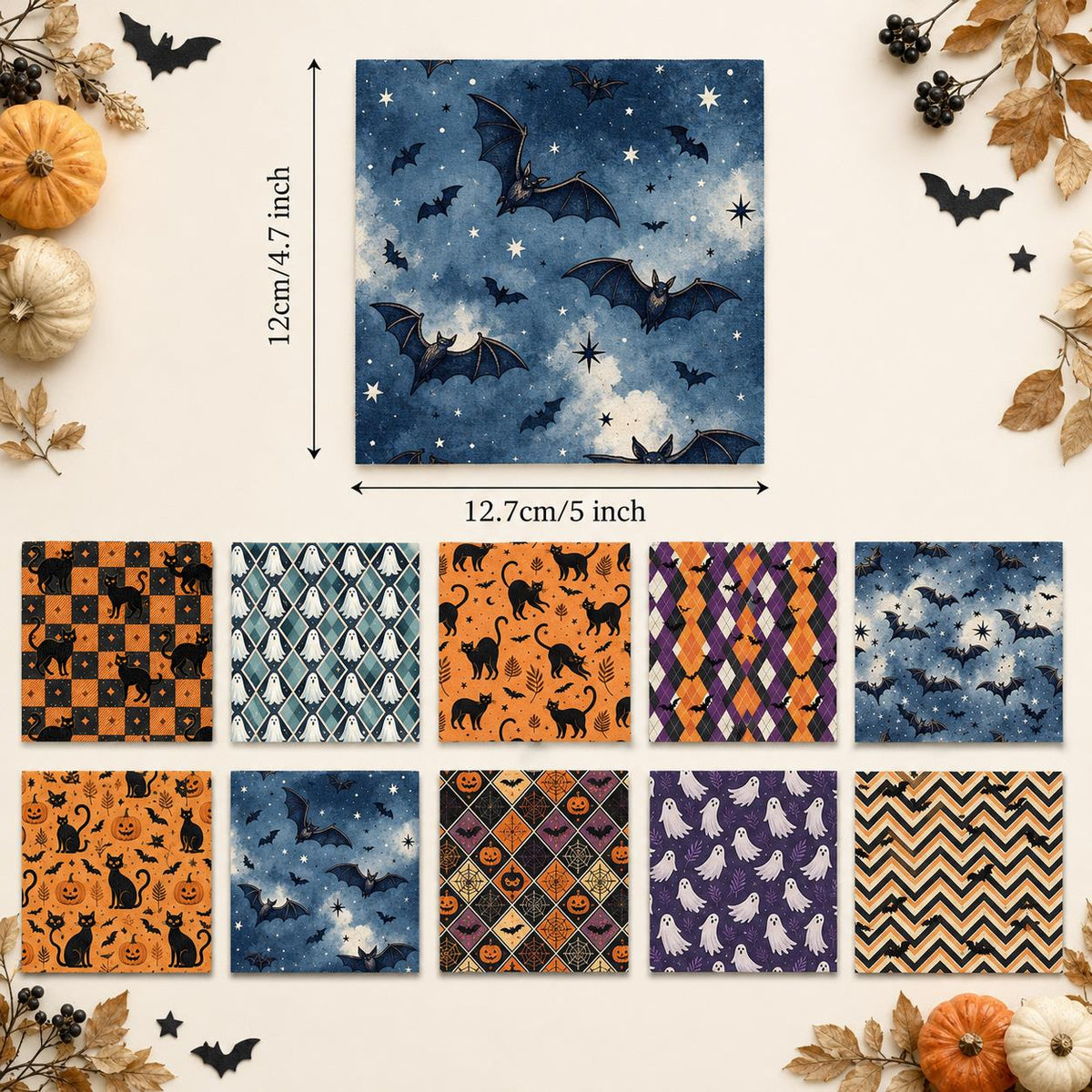 10Pc/Set Halloween Series Plaid Star Skull Bat Cat Fat Quarter Fabric, Pre-Cut Square Fabric Assort, Fabric Set, Craft Fabric, Handmade DIY Patchwork Fabric,Home Quilting Sewing Fabric, Packaging Fabric, Scrapbooking Craft Hobbyist
