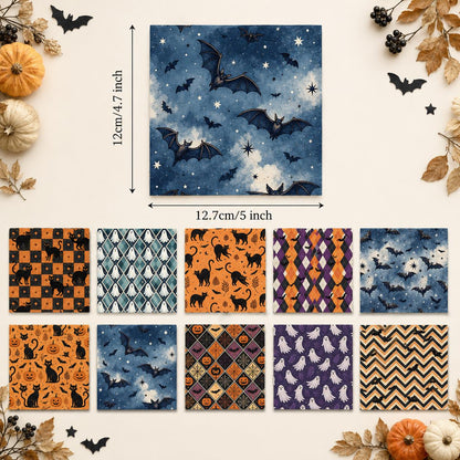 10Pc/Set Halloween Series Plaid Star Skull Bat Cat Fat Quarter Fabric, Pre-Cut Square Fabric Assort, Fabric Set, Craft Fabric, Handmade DIY Patchwork Fabric,Home Quilting Sewing Fabric, Packaging Fabric, Scrapbooking Craft Hobbyist
