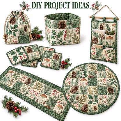 10Pc/Set Christmas Series Tree Mushroom Holly Pinecones Fat Quarter Fabric, Pre-Cut Square Fabric Assort, Fabric Set, Craft Fabric, Handmade DIY Patchwork Fabric,Home Quilting Sewing Fabric, Packaging Fabric, Scrapbooking Craft Hobbyist
