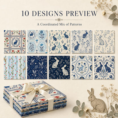 10pcs Charm Pack Set Floral Rabbit Vintage Style Pattern Handmade DIY with Rich Color and Texture Elements 100% Polyester Patchwork in 10 Design Styles Suitable for Patchwork DIY Craft Projects DIY Wallet Making Gift Giving Bag Making Mother's Day Gift