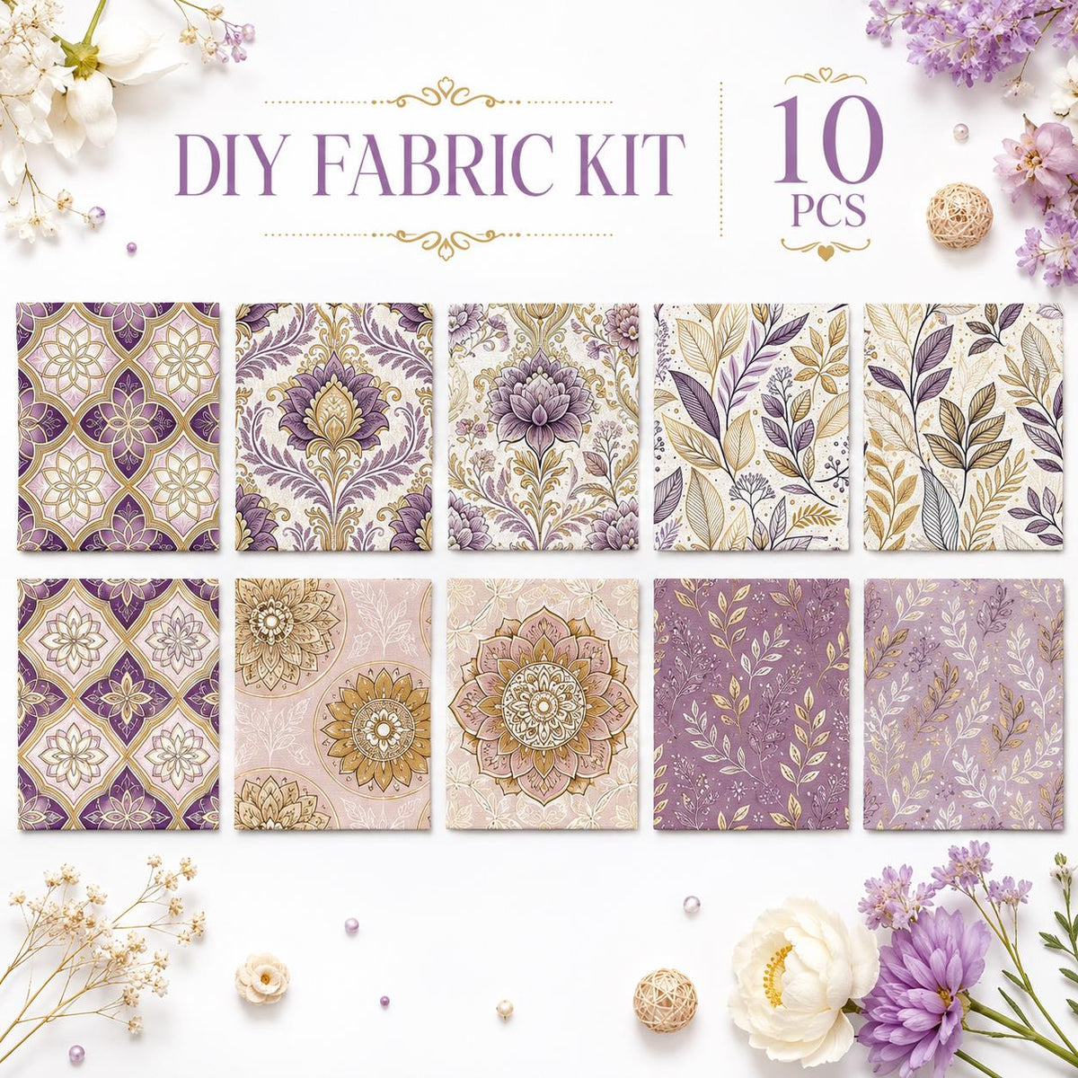 10Pc/Set Flower Purple Series Leaves Fat Quarter Fabric, Pre-Cut Square Fabric Assort, Fabric Set, Craft Fabric, Handmade DIY Patchwork Fabric,Home Quilting Sewing Fabric, Packaging Fabric, Scrapbooking Craft Hobbyist