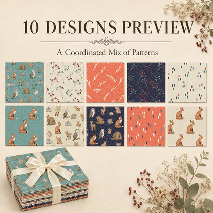 10pcs Charm Pack Set Fox Owl Bunny Pattern 100% Polyester Patchwork in 10 Design Styles, Ready-to-Sew Without Cutting, Suitable For Patchwork Wallet Making Gift Giving Tote Bags Coasters DIY Craft Projects
