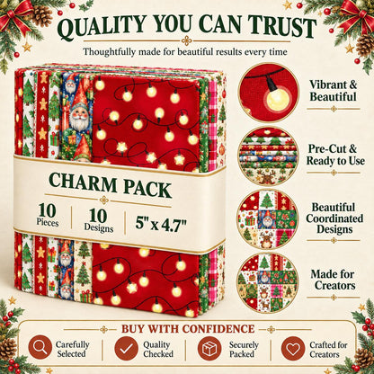 10Pc/Set Christmas Series Star Plaid Deer Santa Claus Crutch Fat Quarter Fabric, Pre-Cut Square Fabric Assort, Fabric Set, Craft Fabric, Handmade DIY Patchwork Fabric,Home Quilting Sewing Fabric, Packaging Fabric, Scrapbooking Craft Hobbyist