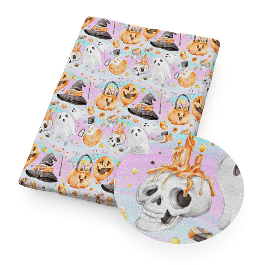 skull ghost skeleton bones candles pumpkin halloween fabric