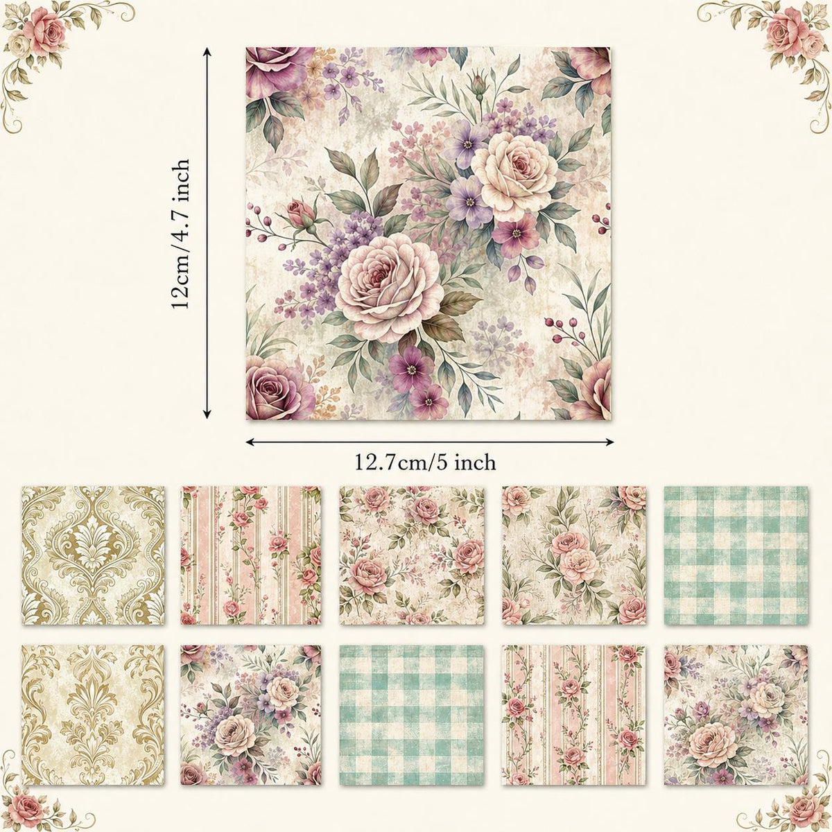 10pcs Charm Pack Set Floral Pattern Vintage Style Handmade DIY with Rich Color and Texture Elements 100% Polyester Patchwork in 10 Design Styles Suitable for Patchwork DIY Craft Projects DIY Wallet Making Gift Giving Bag Making Mother's Day Gift