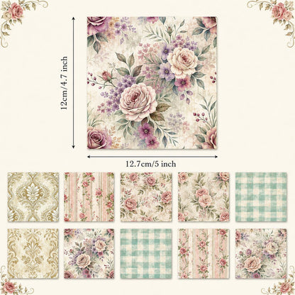 10pcs Charm Pack Set Floral Pattern Vintage Style Handmade DIY with Rich Color and Texture Elements 100% Polyester Patchwork in 10 Design Styles Suitable for Patchwork DIY Craft Projects DIY Wallet Making Gift Giving Bag Making Mother's Day Gift