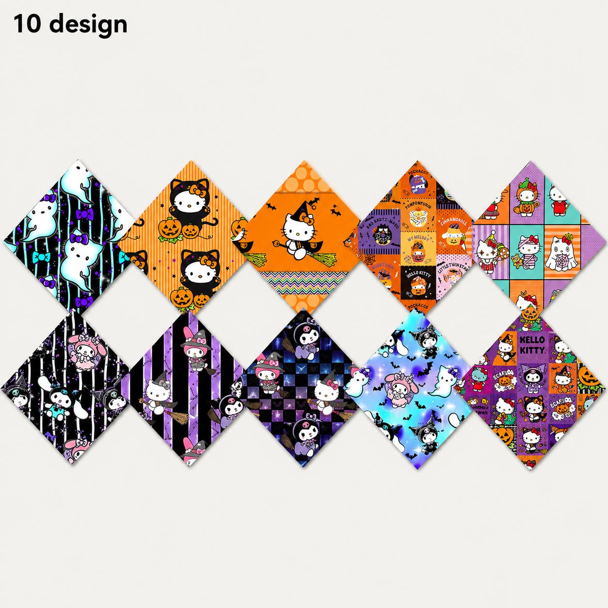 10Pc/Set Sanrio Series Kitty PompomPurin Melody Kuromi Halloween Fat Quarter Fabric, Pre-Cut Square Fabric Assort, Fabric Set, Craft Fabric, Handmade DIY Patchwork Fabric,Home Quilting Sewing Fabric, Packaging Fabric, Scrapbooking Craft Hobbyist