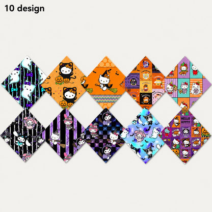 10Pc/Set Sanrio Series Kitty PompomPurin Melody Kuromi Halloween Fat Quarter Fabric, Pre-Cut Square Fabric Assort, Fabric Set, Craft Fabric, Handmade DIY Patchwork Fabric,Home Quilting Sewing Fabric, Packaging Fabric, Scrapbooking Craft Hobbyist