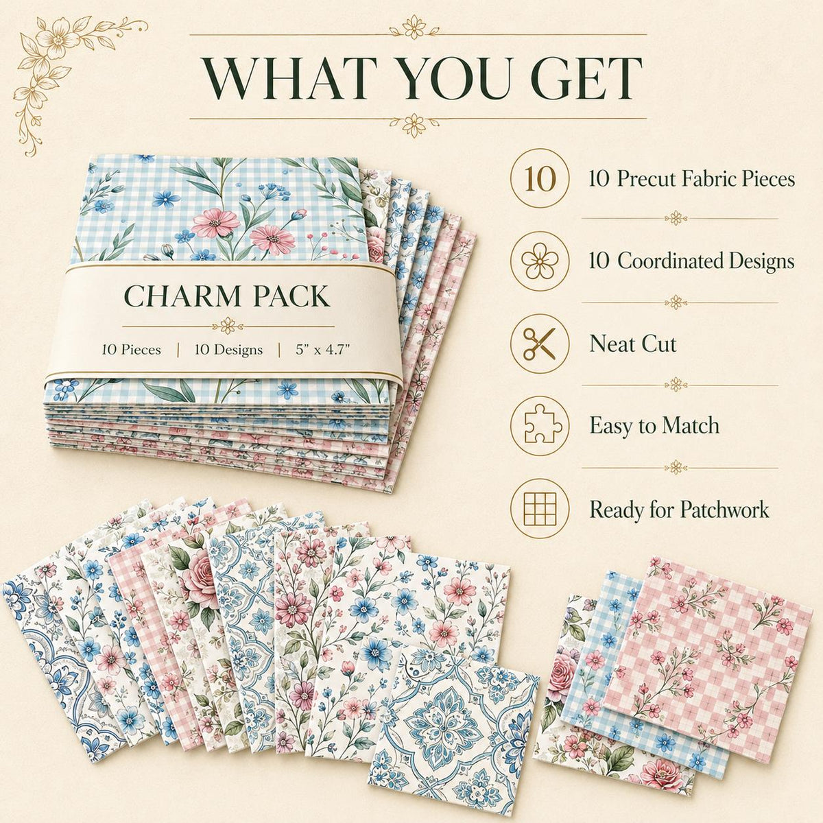 10Pc/Set Plaid Flower Series Fat Quarter Fabric, Pre-Cut Square Fabric Assort, Fabric Set, Craft Fabric, Handmade DIY Patchwork Fabric,Home Quilting Sewing Fabric, Packaging Fabric, Scrapbooking Craft Hobbyist