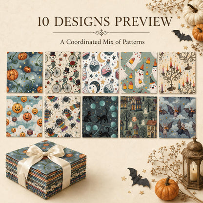 10Pc/Set Hallween Series Pumpkin Cat Moon Spider Bat Fat Quarter Fabric, Pre-Cut Square Fabric Assort, Fabric Set, Craft Fabric, Handmade DIY Patchwork Fabric,Home Quilting Sewing Fabric, Packaging Fabric, Scrapbooking Craft Hobbyist