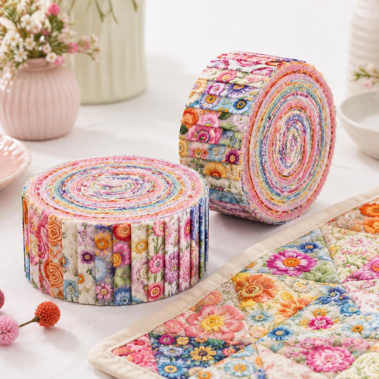 Floral Jelly Roll Quilt Fabric - 10pcs 2.5x19 Inch Polyester Strips For Sewing, Patchwork & Crafting - Precut Fabric Set For DIY Quilting, Table Runners, Storage Pouches, Makeup Bags & Home Decor, Mother'S Day Gift, Birthday Gift For Mom