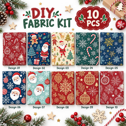 10Pc/Set Christmas Series Star Deer Santa Claus Holly Crutch Fat Quarter Fabric, Pre-Cut Square Fabric Assort, Fabric Set, Craft Fabric, Handmade DIY Patchwork Fabric,Home Quilting Sewing Fabric, Packaging Fabric, Scrapbooking Craft Hobbyist