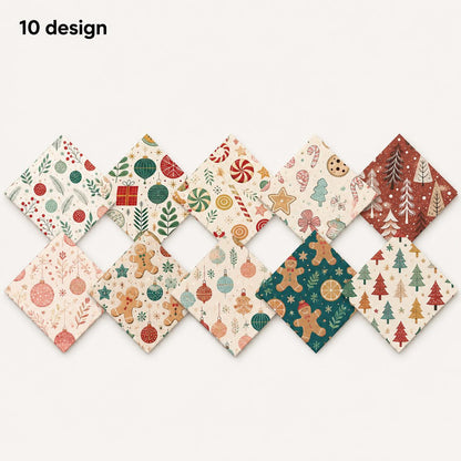 10Pc/Set Christmas Series Bowknot Heart Star Candy Crutch Fat Quarter Fabric, Pre-Cut Square Fabric Assort, Fabric Set, Craft Fabric, Handmade DIY Patchwork Fabric,Home Quilting Sewing Fabric, Packaging Fabric, Scrapbooking Craft Hobbyist
