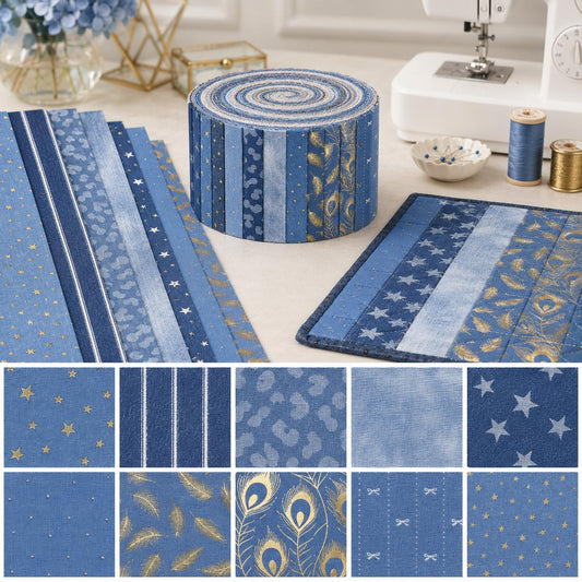 10pcs Vintage Star Blue Pattern Jelly Roll Fabric Strips 2.5X19.7inch Pre-cut 100% Polyester Fresh and Delicate Printed Fabricfor Patchwork Quilts, Table Runners, Placemats, Tote Bags, Storage Pouches, Makeup Bags, Coasters, Quilt Blocks & Binding
