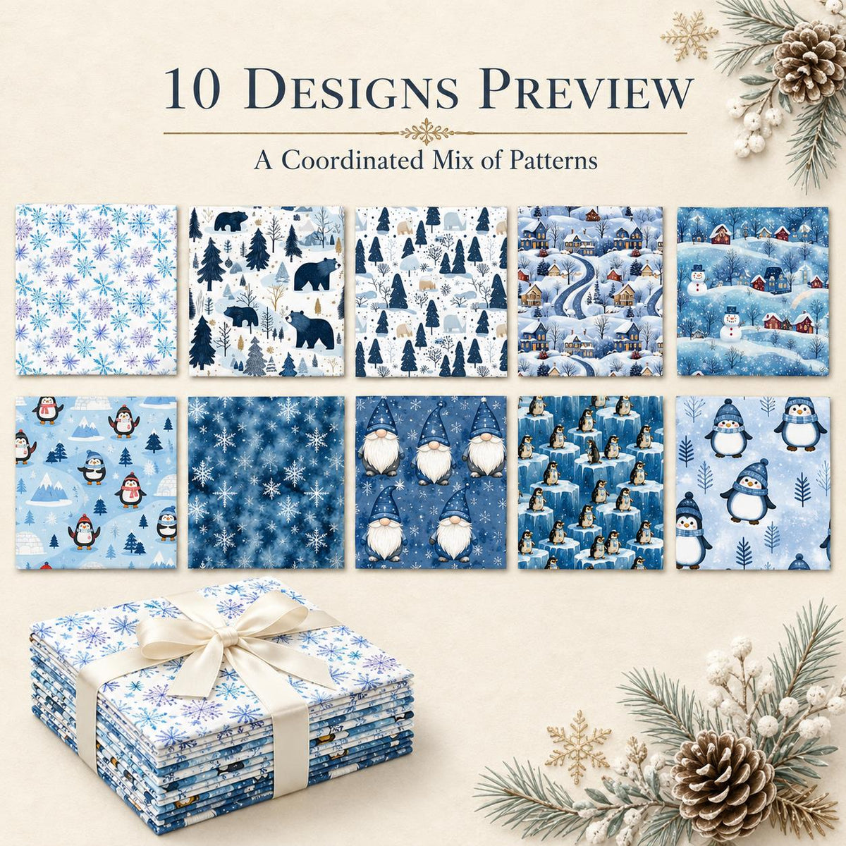 10Pc/Set Christmas Series Christmas Tree Bear Penguin Fat Quarter Fabric, Pre-Cut Square Fabric Assort, Fabric Set, Craft Fabric, Handmade DIY Patchwork Fabric,Home Quilting Sewing Fabric, Packaging Fabric, Scrapbooking Craft Hobbyist