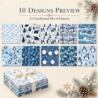 10Pc/Set Christmas Series Christmas Tree Bear Penguin Fat Quarter Fabric, Pre-Cut Square Fabric Assort, Fabric Set, Craft Fabric, Handmade DIY Patchwork Fabric,Home Quilting Sewing Fabric, Packaging Fabric, Scrapbooking Craft Hobbyist