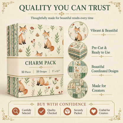10pcs Charm Pack Set Geometric Fox Grass Pattern Vintage Style Handmade DIY with Rich Color and Texture Elements 100% Polyester Patchwork in 10 Design Styles Suitable for Patchwork DIY Craft Projects DIY Wallet Making Gift Giving Bag Making Mother's Day G