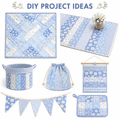 10Pc/Set, Making 10 Images 1pc Each, Each Size: 6.3*50cm Daisy Floral Blue Series Sliced Fabric Set Style Combination, Polyester Jelly Roll Fabric Strips, Pre-Cut Quilting Squares, For Quilting DIY, Handicrafts And Sewing, Blankets, Rugs