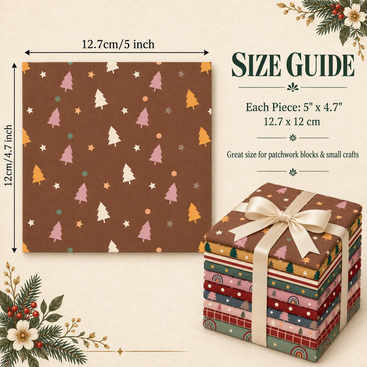 10Pc/Set Christmas Series Plaid Dot Star Tree Stripe Fat Quarter Fabric, Pre-Cut Square Fabric Assort, Fabric Set, Craft Fabric, Handmade DIY Patchwork Fabric,Home Quilting Sewing Fabric, Packaging Fabric, Scrapbooking Craft Hobbyist