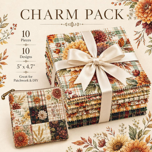 10Pc/Set Autumn Series Flowe Plaid Fat Quarter Fabric, Pre-Cut Square Fabric Assort, Fabric Set, Craft Fabric, Handmade DIY Patchwork Fabric,Home Quilting Sewing Fabric, Packaging Fabric, Scrapbooking Craft Hobbyist