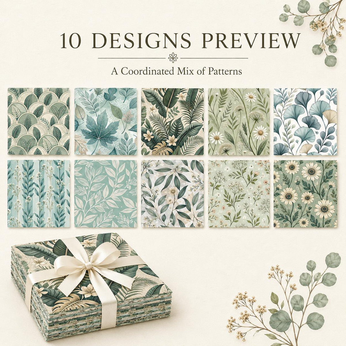 10pcs Charm Pack Set Leaf Pattern Vintage Style Handmade DIY with Rich Color and Texture Elements 100% Polyester Patchwork in 10 Design Styles Suitable for Patchwork DIY Craft Projects DIY Wallet Making Gift Giving Bag Making Mother's Day Gift
