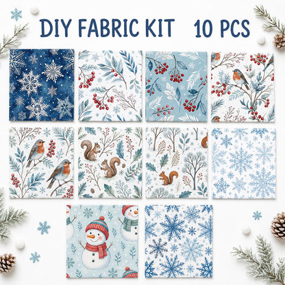 10Pc/Set Christmas Series Bird Squirrel Leaves Fat Quarter Fabric, Pre-Cut Square Fabric Assort, Fabric Set, Craft Fabric, Handmade DIY Patchwork Fabric,Home Quilting Sewing Fabric, Packaging Fabric, Scrapbooking Craft Hobbyist