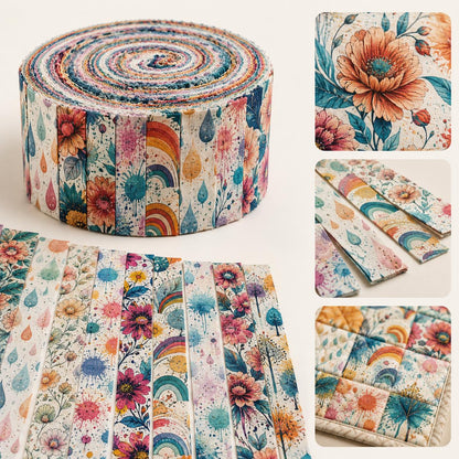 10pcs Vintage Floral Paint Splatter Pattern Jelly Roll Fabric Strips 2.5X19.7inch Pre-Cut 100% Polyester For Patchwork Quilts, Table Runners, Placemats, Tote Bags, Storage Pouches, Makeup Bags, Coasters, Quilt Blocks & Binding