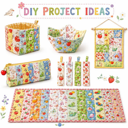 10Pc/Set, Making 10 Images 1pc Each, Each Size: 6.3*50cm Floral Apple Caterpillar Series Sliced Fabric Set Style Combination, Polyester Jelly Roll Fabric Strips, Pre-Cut Quilting Squares, For Quilting DIY, Handicrafts And Sewing, Blankets, Rugs