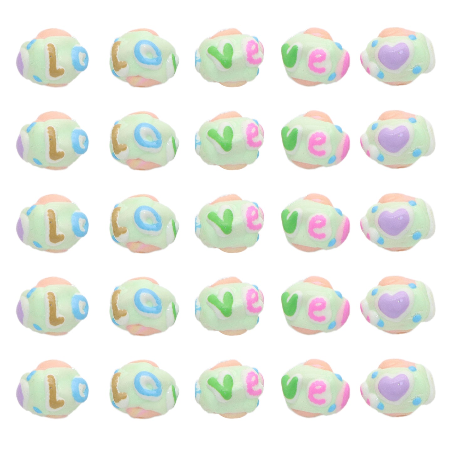 5Pcs Festive Love Heart Acrylic Beads Loose Spacer Beads for DIY Jewelry Making Accessories DIY Bracelet Necklace Chain Earrings Charm Bangle Decors Craft Pen Supplies