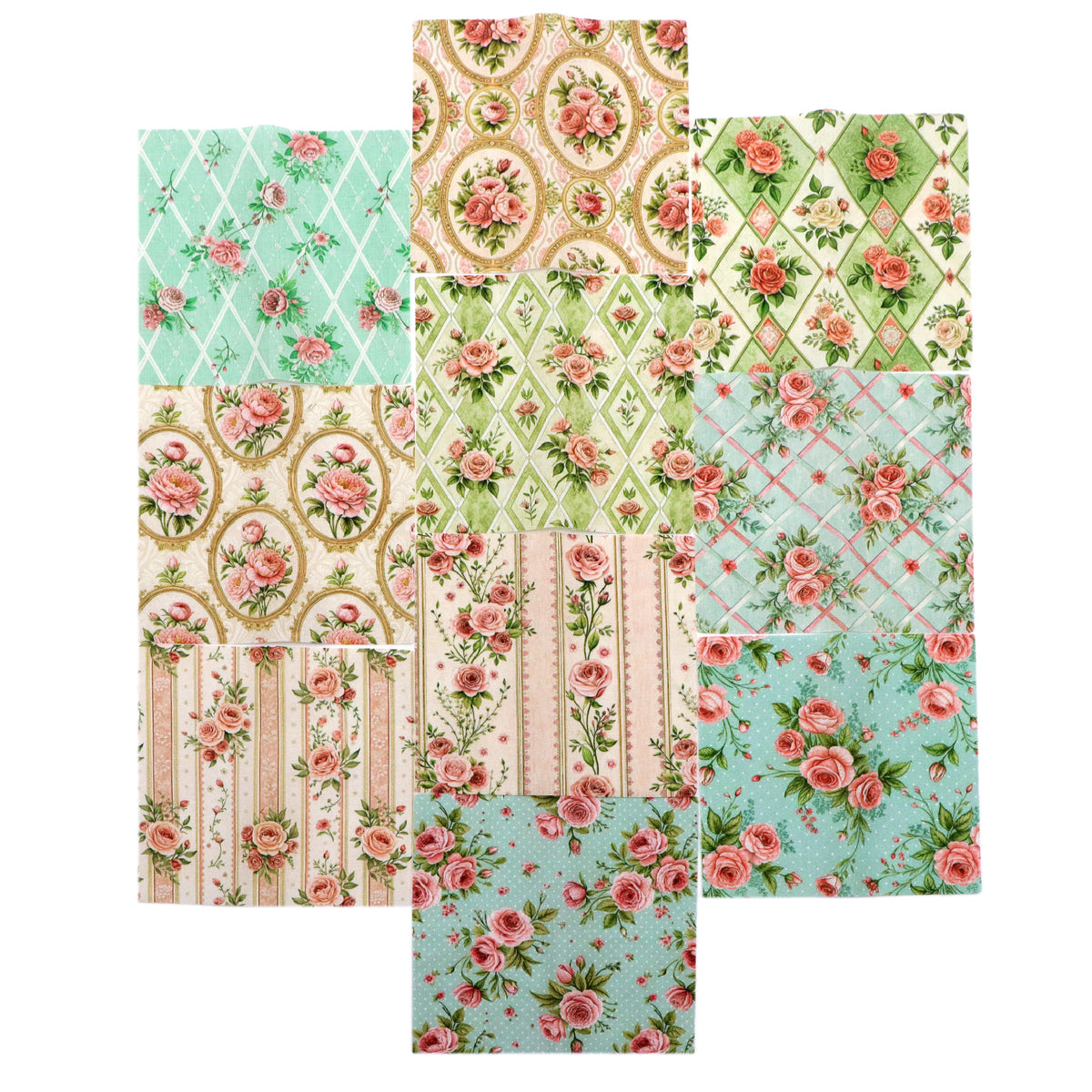 10pcs Charm Pack Set Floral Pattern Vintage Style Handmade DIY with Rich Color and Texture Elements 100% Polyester Patchwork in 10 Design Styles Suitable for Patchwork DIY Craft Projects DIY Wallet Making Gift Giving Bag Making Mother's Day Gift
