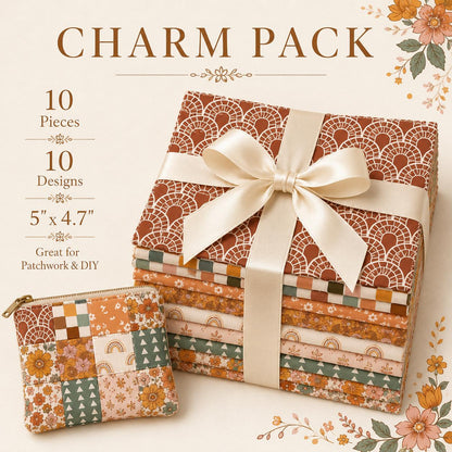 10pcs Charm Pack Set Floral Autumn Pattern 100% Polyester Patchwork in 10 Design Styles, Ready-to-Sew Without Cutting, Suitable For Patchwork Wallet Making Gift Giving Tote Bags Coasters DIY Craft Projects