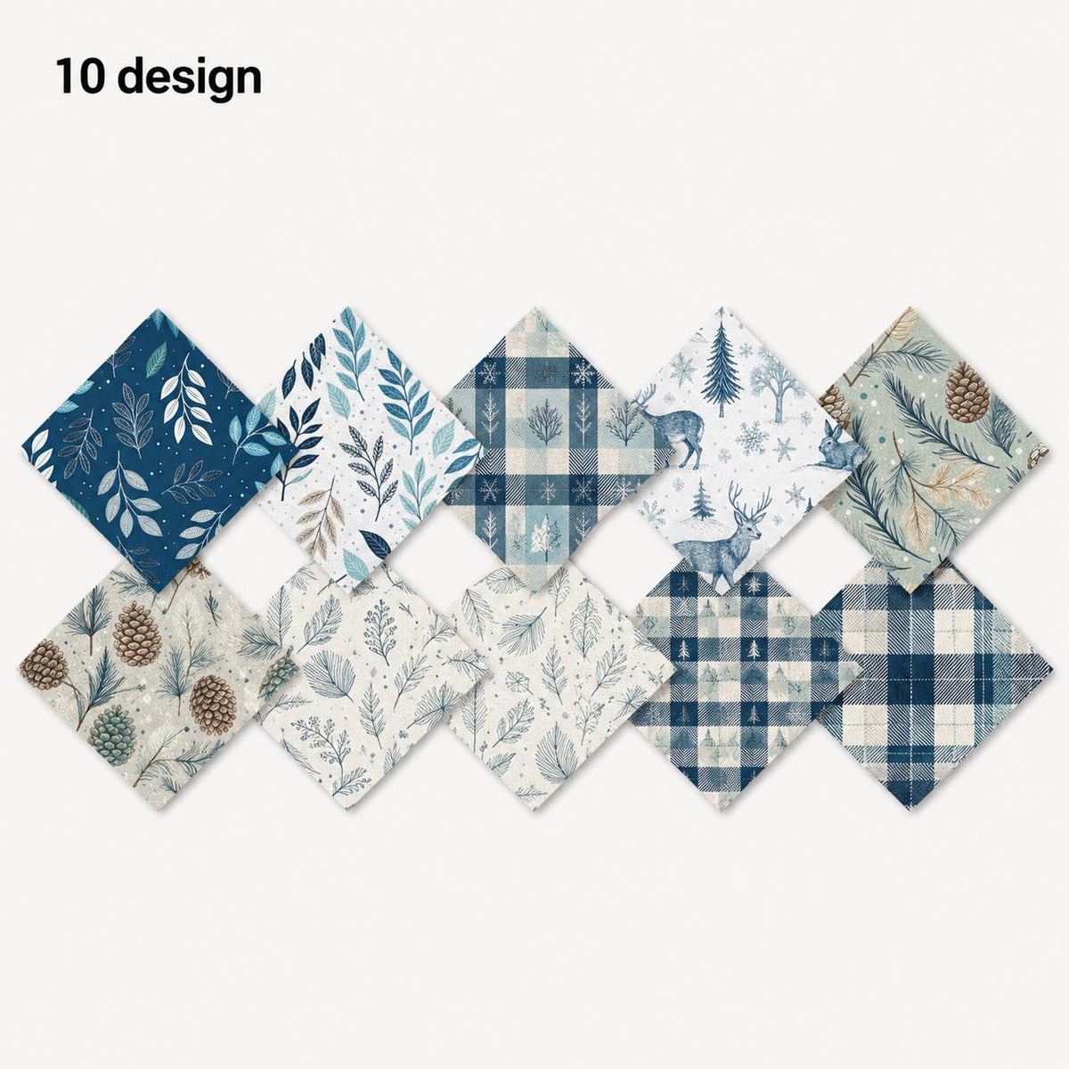 10Pc/Set Christmas Series Plaid Rabbit Deer Pinecones Christmas Tree Fat Quarter Fabric, Pre-Cut Square Fabric Assort, Fabric Set, Craft Fabric, Handmade DIY Patchwork Fabric,Home Quilting Sewing Fabric, Packaging Fabric, Scrapbooking Craft Hobbyist