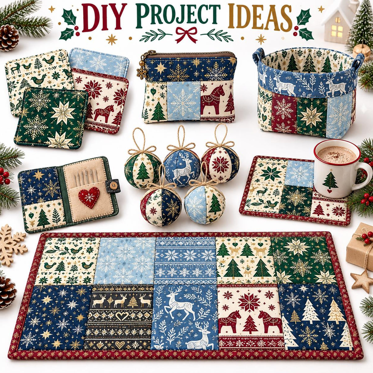 10Pc/Set Christmas Series Stripe Heart Star Bird Deer Horse Tree Pinecones Fat Quarter Fabric, Pre-Cut Square Fabric Assort, Fabric Set, Craft Fabric, Handmade DIY Patchwork Fabric,Home Quilting Sewing Fabric, Packaging Fabric, Scrapbooking Craft Hobbyist