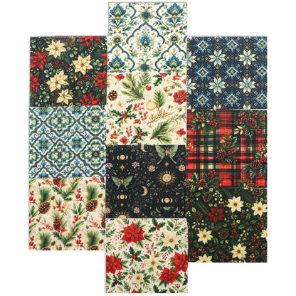 10Pc/Set Christmas Flower Series Plaid Tree Holly Pinecones Fat Quarter Fabric, Pre-Cut Square Fabric Assort, Fabric Set, Craft Fabric, Handmade DIY Patchwork Fabric,Home Quilting Sewing Fabric, Packaging Fabric, Scrapbooking Craft Hobbyist