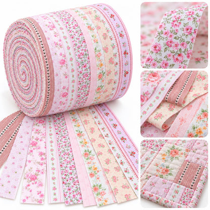 10pcs Vintage Floral Pink Pattern Jelly Roll Fabric Strips 2.5X19.7inch Pre-cut 100% Polyester for Patchwork Quilts, Table Runners, Placemats, Tote Bags, Storage Pouches, Makeup Bags, Coasters, Quilt Blocks & Binding Multi-color