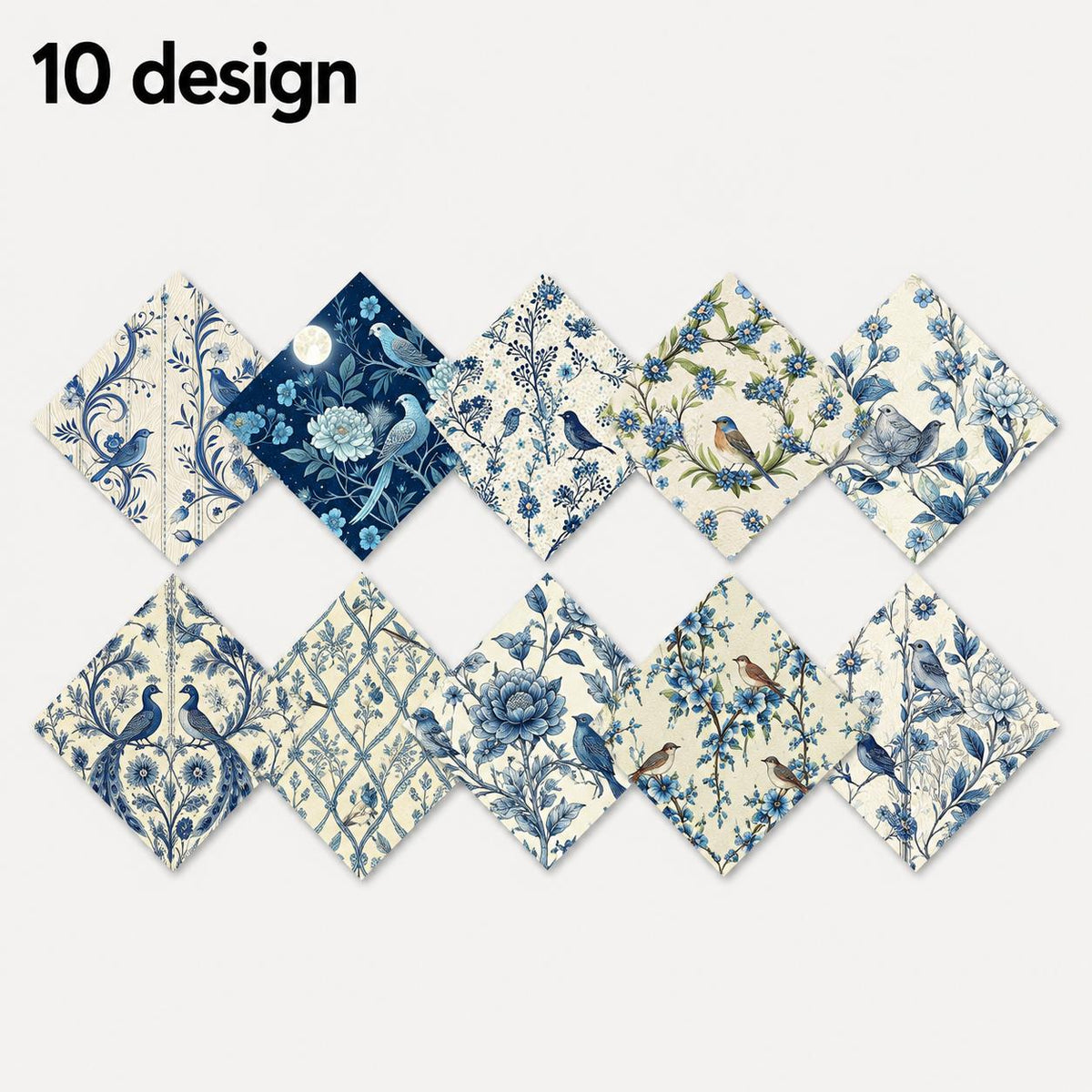 10Pc/Set Blue Flower Bird Series Fat Quarter Fabric, Pre-Cut Square Fabric Assort, Fabric Set, Craft Fabric, Handmade DIY Patchwork Fabric,Home Quilting Sewing Fabric, Packaging Fabric, Scrapbooking Craft Hobbyist