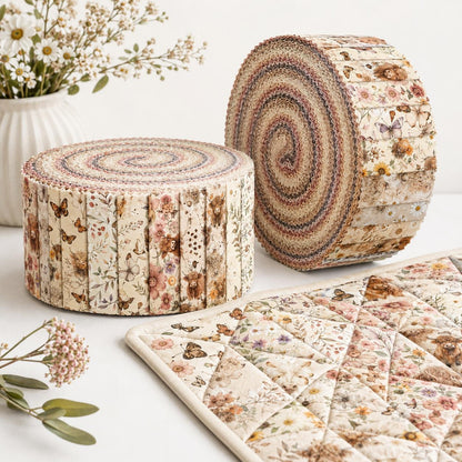 10Pc/Set, Making 10 Images 1pc Each, Each Size: 6.3*50cm Floral Butterfly Cow Series Sliced Fabric Set Style Combination, Polyester Jelly Roll Fabric Strips, Pre-Cut Quilting Squares, For Quilting DIY, Handicrafts And Sewing, Blankets, Rugs