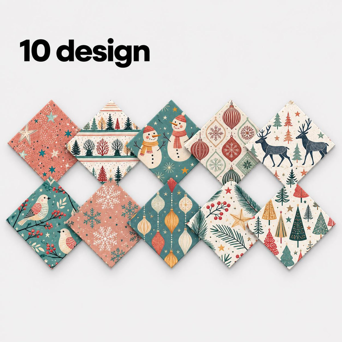 10Pc/Set Christmas Series Star Dot Stripe Bird Deer Tree Fat Quarter Fabric, Pre-Cut Square Fabric Assort, Fabric Set, Craft Fabric, Handmade DIY Patchwork Fabric,Home Quilting Sewing Fabric, Packaging Fabric, Scrapbooking Craft Hobbyist
