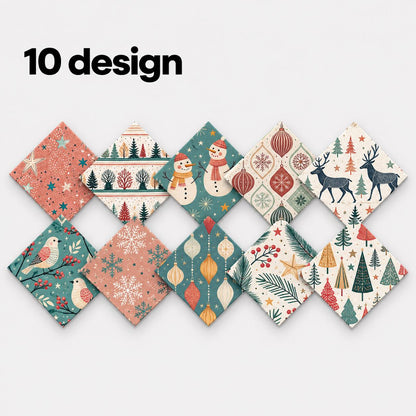 10Pc/Set Christmas Series Star Dot Stripe Bird Deer Tree Fat Quarter Fabric, Pre-Cut Square Fabric Assort, Fabric Set, Craft Fabric, Handmade DIY Patchwork Fabric,Home Quilting Sewing Fabric, Packaging Fabric, Scrapbooking Craft Hobbyist