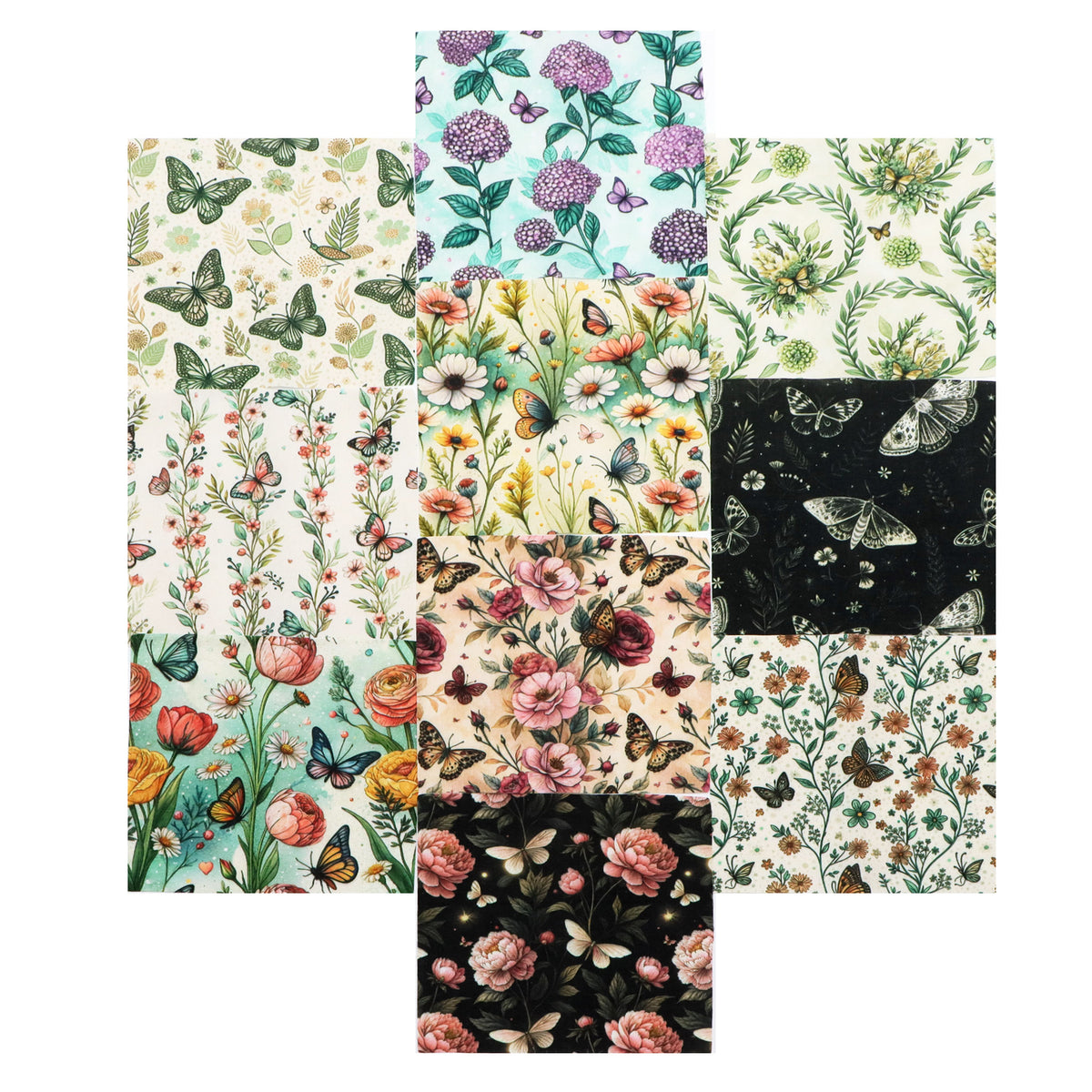 10Pc/Set Flower Series Rose Butterfly Fat Quarter Fabric, Pre-Cut Square Fabric Assort, Fabric Set, Craft Fabric, Handmade DIY Patchwork Fabric,Home Quilting Sewing Fabric, Packaging Fabric, Scrapbooking Craft Hobbyist