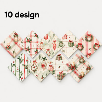10Pc/Set Christmas Series Plaid Stripe Bowknot Bell Star Holly Fat Quarter Fabric, Pre-Cut Square Fabric Assort, Fabric Set, Craft Fabric, Handmade DIY Patchwork Fabric,Home Quilting Sewing Fabric, Packaging Fabric, Scrapbooking Craft Hobbyist