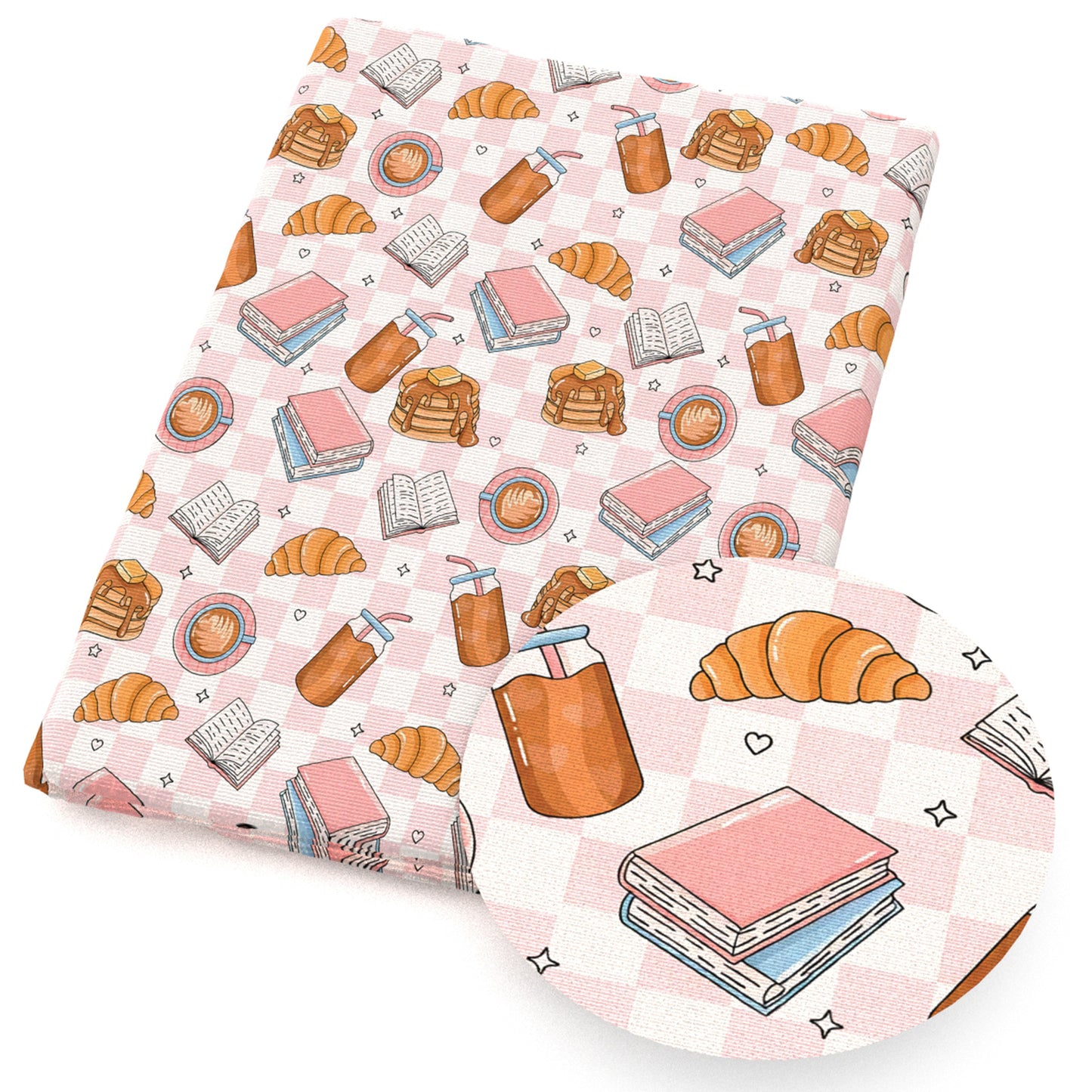 book bread drinks juice plaid grid fabric